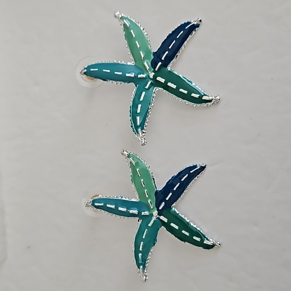 STARFISH Enamel on Silvertone Pierced Earrings